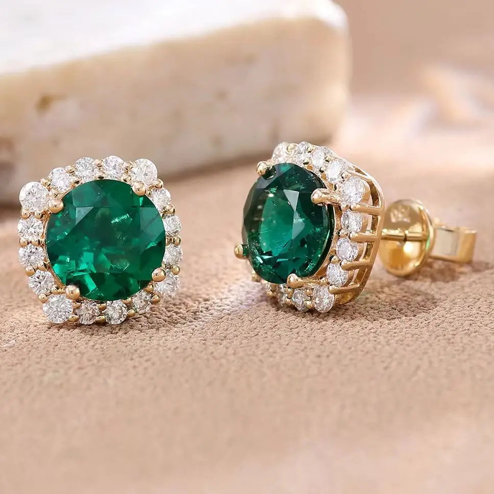 MUSHAN Custom Jewelry 10k 14k 18k PT950 Stud Earrings 2ct Lab Grown Emerald Luxury Gift for Women Wedding Anniversary Earrings