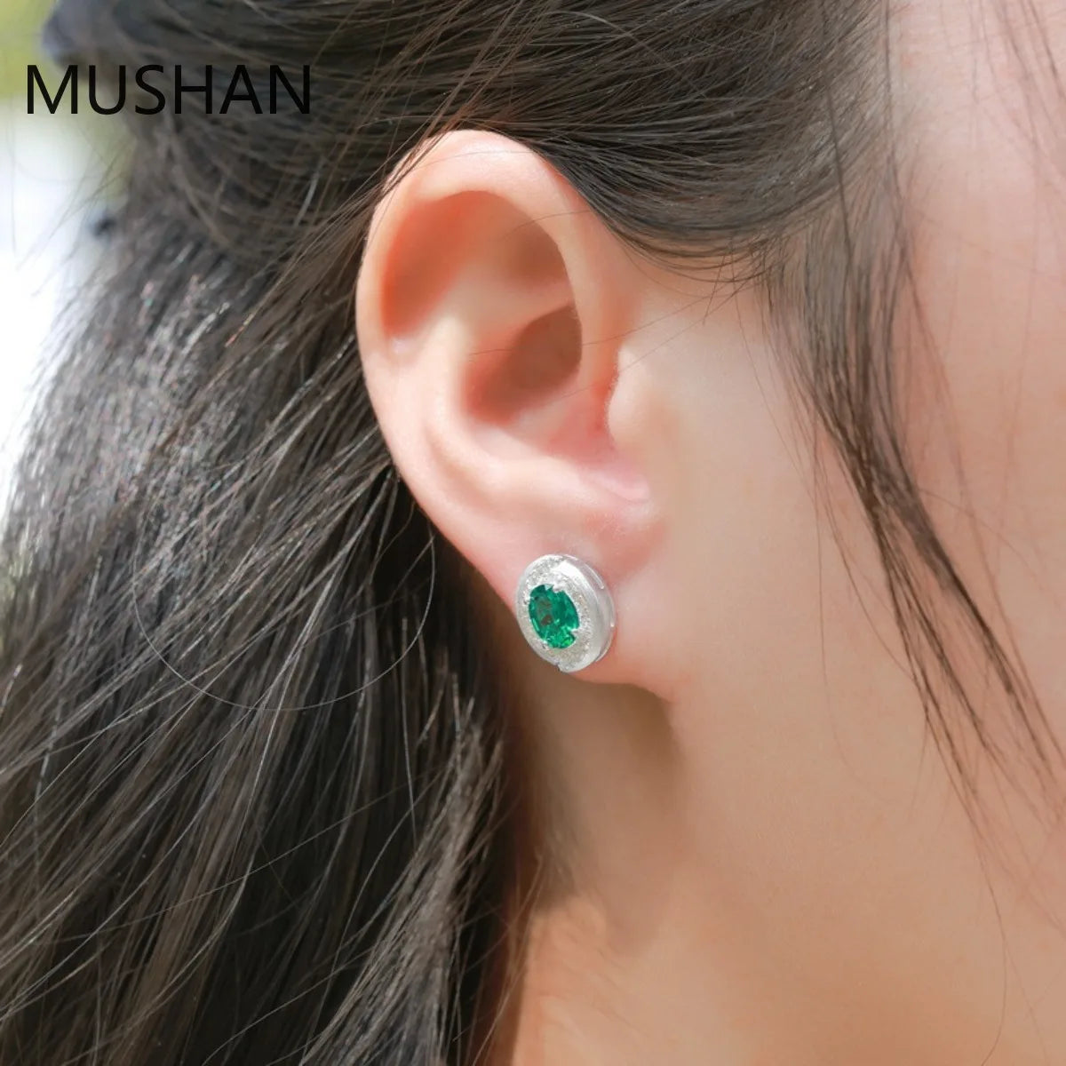 MUSHAN Luxury Jewelry S 925 Sterling Silver Stud Earrings Women GRC Certificated Lab Grown Emerald Earrings Stud Ear Pin Jewelry