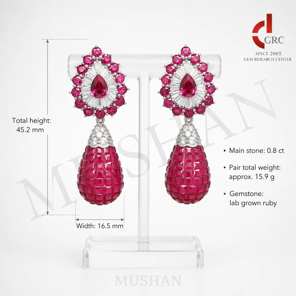 MuShan Luxury Jewelry 925 Sterling Silver Stud Drop Earrings Lab Grown Ruby Gemstones Earrings s925 Fine Jewelry Accessories