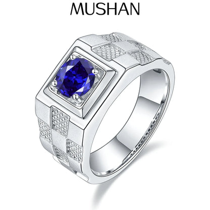 MUSHAN Custom Jewelry 925 Sterling Silver Ring Lab Blue Ruby Heart Wedding Gift for Women 18K Gold Plated Anniversary Rings