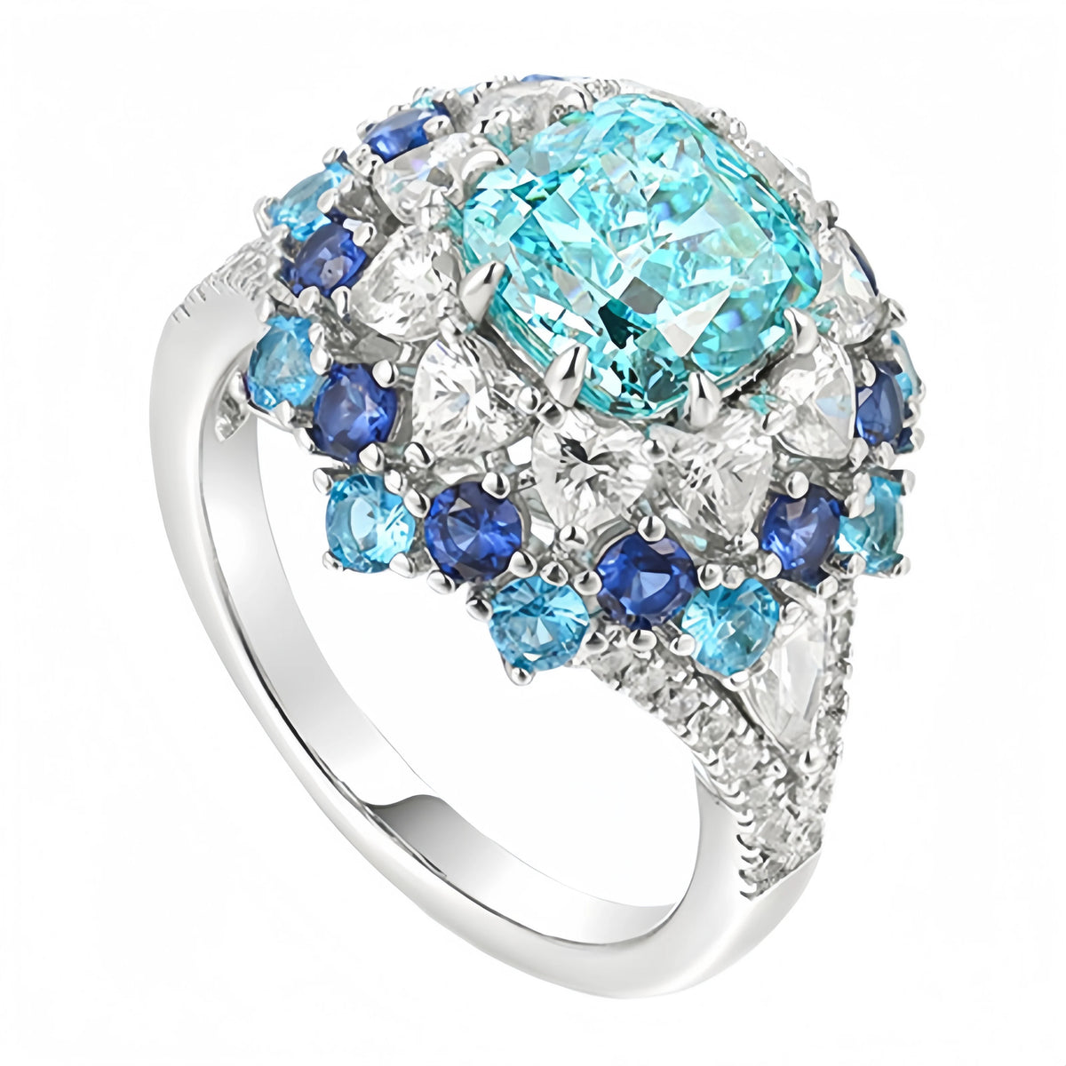 MuShan Jewelry 925 Sterling Silver Ring Band For Women High Carbon Paraiba Gemstones S925 Silver Rings Accessories Fine Jewelry