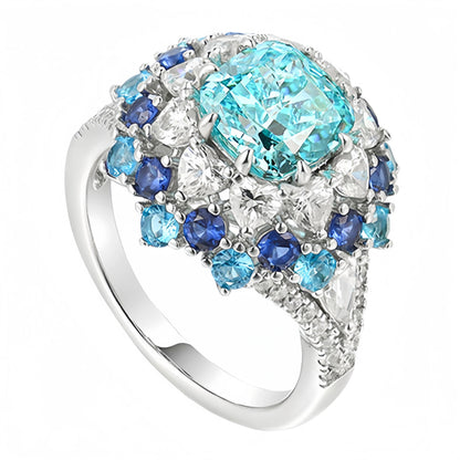MuShan Jewelry 925 Sterling Silver Ring Band For Women High Carbon Paraiba Gemstones S925 Silver Rings Accessories Fine Jewelry