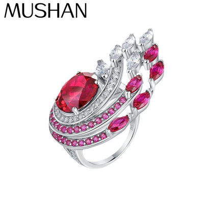 MuShan Designer Jewelry 925 Sterling Silver Ring Lab Grown Ruby Princess Party Ring for Women 18K Gold Plated Anniversary Rings
