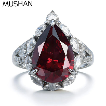 MuShan Jewelry 925 Sterling Silver Ring Wedding Band 10x14mm Ruby High Carbon Diamond Gemstones Bridal Women Rings Fine Jewelry