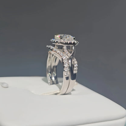 MuShan Luxury Jewelry 925 Sterling Silver Ring Round Moissanite Christmas Ring Ladies 18K Gold Plated MST Patent Fine Rings