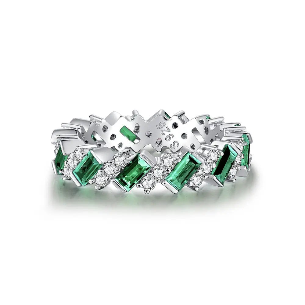 MUSHAN Luxury Jewelry 925 Sterling Silver Ring High Carbon Diamond Emerald Gemstones Ice Flower Cut Rings Bands Fine Jewelry