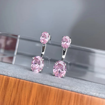 MUSHAN Brand Jewelry Oval pink double diamond stud earrings s925 silver suspension back hanging earrings for women