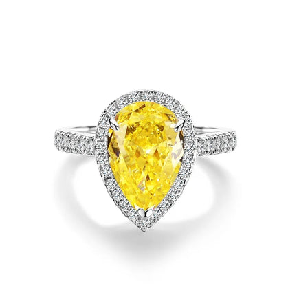 MUSHAN Luxury Jewelry S925 Pure Silver Yellow Diamond Ring  Ice Flower Cut 8a Zircon Stone Setting For Women