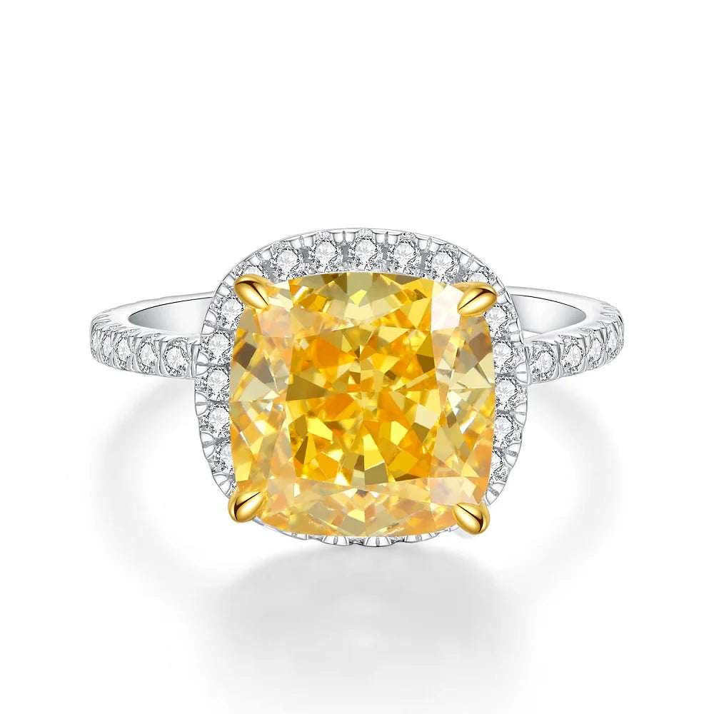 MUSHAN Luxury Jewelry S925 Pure Silver Yellow Diamond Ring  Ice Flower Cut 8a Zircon Stone Setting For Women