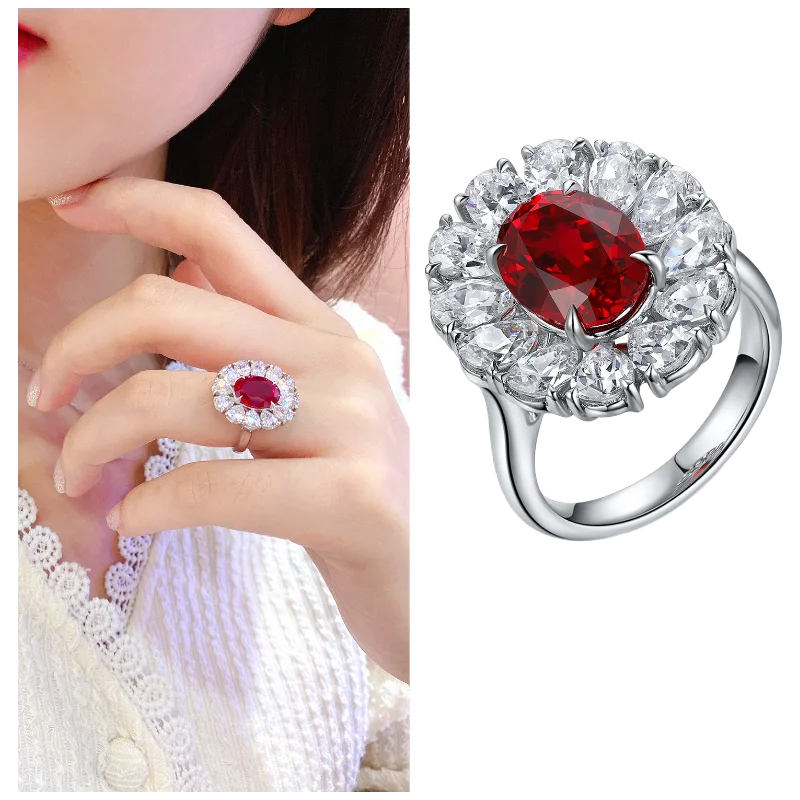 MUSHAN Bespoke Jewelry 925 Sterling Silver Ring Lab Red Sapphire Cushion Engagement Ring for Women 18K Gold Plated Classic Ring
