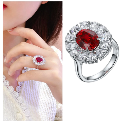 MUSHAN Bespoke Jewelry 925 Sterling Silver Ring Lab Red Sapphire Cushion Engagement Ring for Women 18K Gold Plated Classic Ring