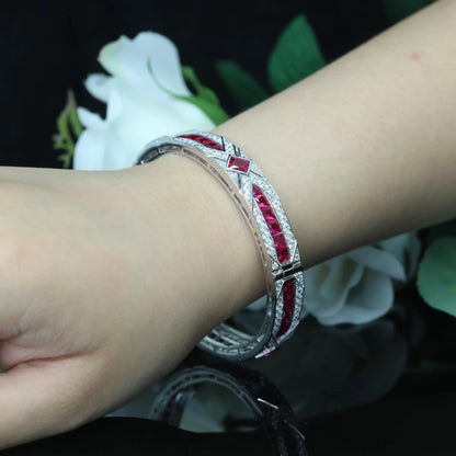 MuShan Jewelry 925 Sterling Silver Bangle Bracelet For Women Red Gemstones High Carbon Diamond s925 Silver Bangles Fine Jewelry