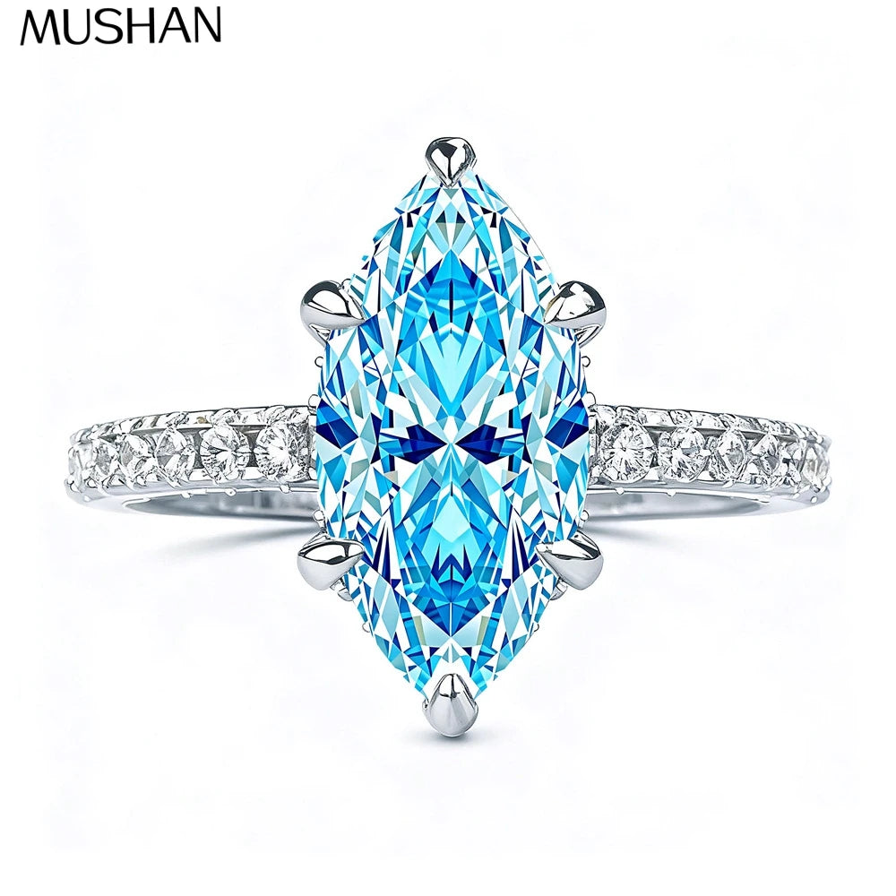 MUSHAN Luxury Jewelry 925 S925 Silver Sea Blue Bmw Eye Ring  Women'S Highcarat Diamond Ring