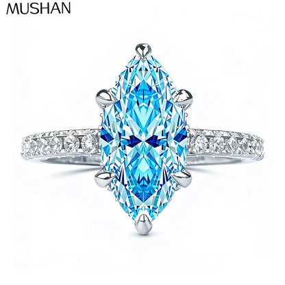 MUSHAN Luxury Jewelry 925 S925 Silver Sea Blue Bmw Eye Ring  Women'S Highcarat Diamond Ring