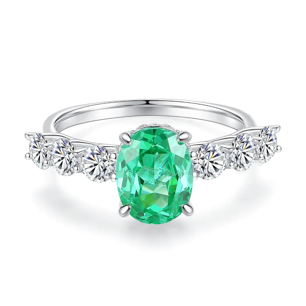 MUSHAN Luxury Jewelry 925 Sterling Silver Ring High Carbon Diamond Emerald Gemstones Ice Flower Cut Rings Bands Fine Jewelry