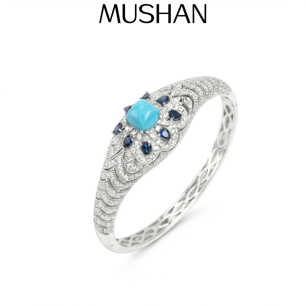 MuShan Jewelry 925 Sterling Silver Bangle 5A CZ Gemstones High Carbon Diamond Luxury 925 Sterling Silver Bangle Accessories