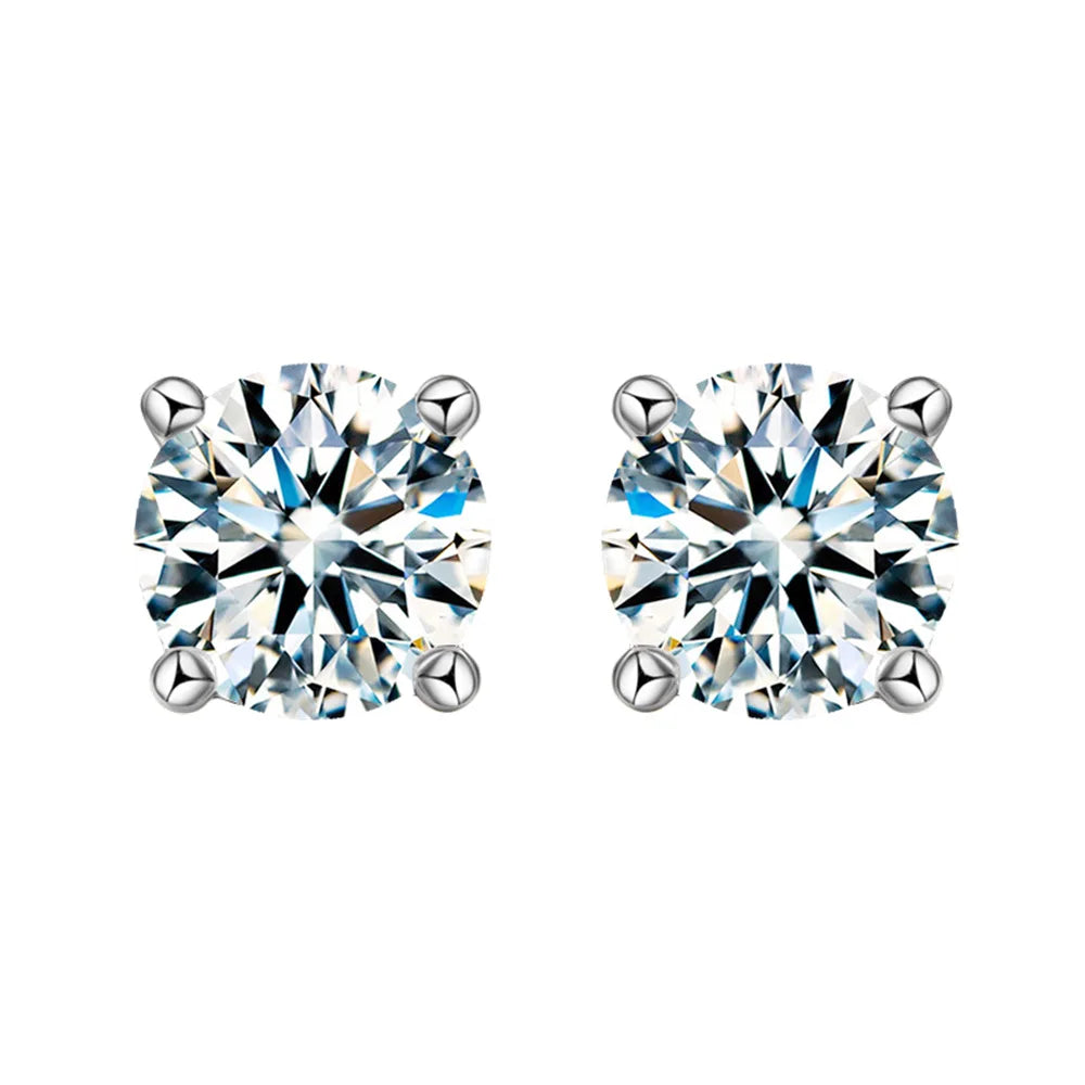 MUSHAN Brand Jewelry 50 Points  2 Carat Moissanite Stud Earrings S925 Sterling Silver Classic Four Prong Earrings