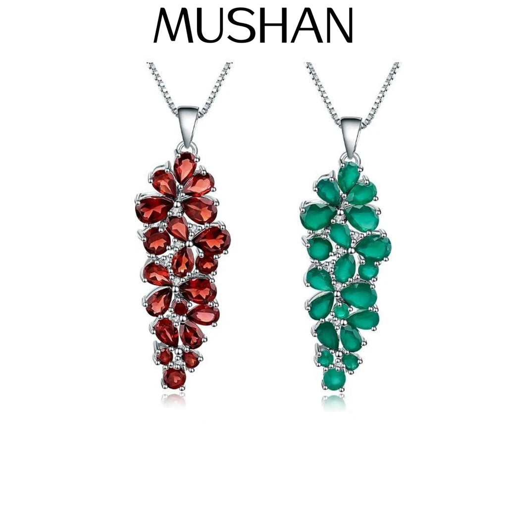 MUSHAN Bespoke Jewelry 925 Sterling Silver Necklace Lab Green Ruby Round Wedding Party for Women 18K Gold Plated Anniversary