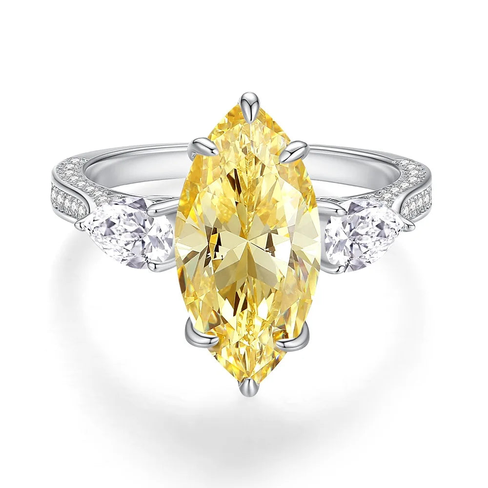MUSHAN Luxury Jewelry S925 Pure Silver Yellow Diamond Ring  Ice Flower Cut 8a Zircon Stone Setting For Women