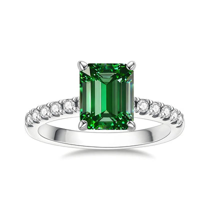 MuShan Designer Jewelry 925 Sterling Silver Ring Lab Grown Emerald Round Formal Ring for Women 18K Gold Plated Anniversary Rings