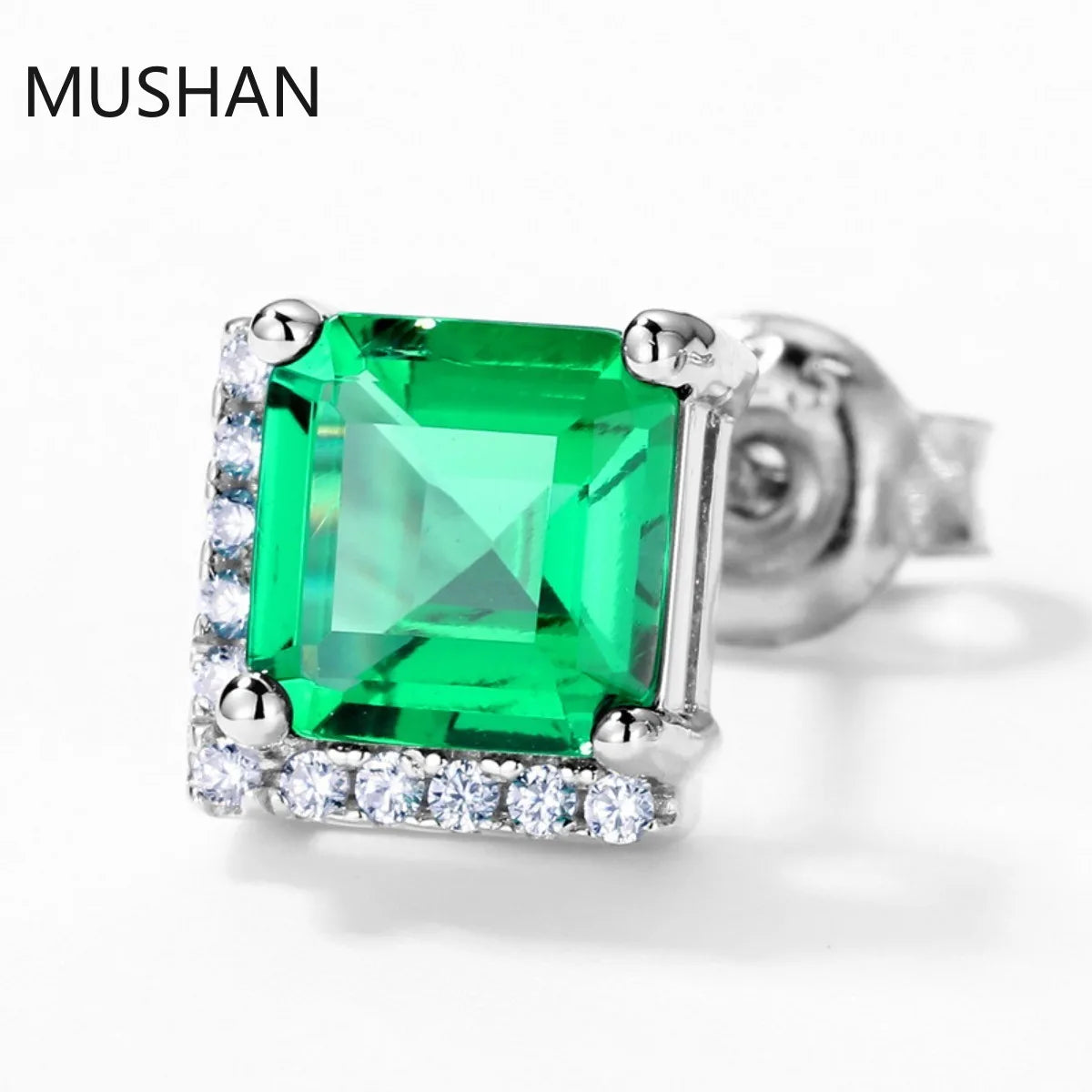 MUSHAN Luxury Jewelry S 925 Sterling Silver Stud Earrings Women GRC Certificated Lab Grown Emerald Earrings Stud Ear Pin Jewelry