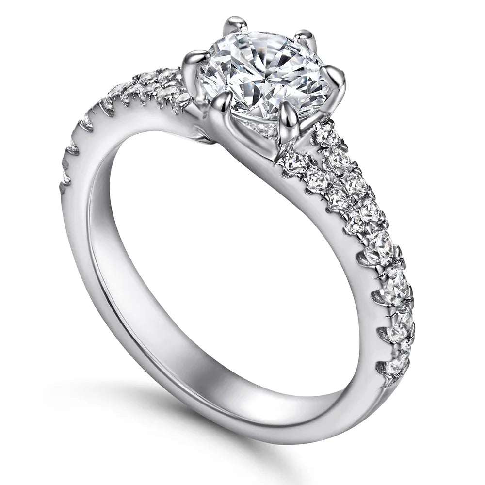 MuShan Jewelry 925 Sterling Silver Classic Engagement Ring 7A Cubic Zirconia Rings Bands Timeless Anniversary  Women Gift