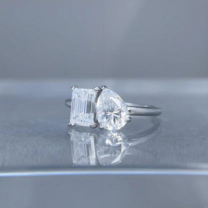 MUSHAN Luxury Jewelry 2.25ct Moissanite diamond ring S925 silver inlaid with water drops spelling rectangular irregular ring