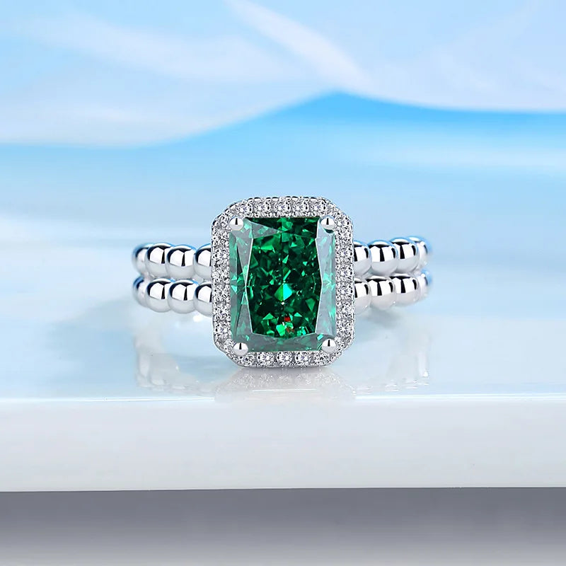MUSHAN Luxury Jewelry S925 Pure Silver Four-Claw Square Cut Emerald Cut High-Carat Diamond Row Ring With Morganite Gemstones