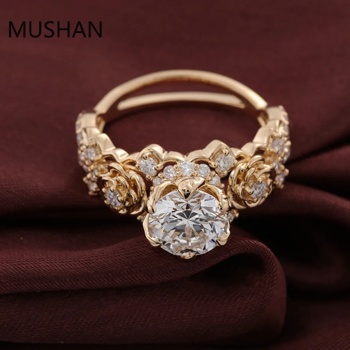 MUSHAN Luxury Custom 14K 18K Gold Rings Band Jewelry With Moissanite Diamond Lab Grown Gemstones Diamond Wedding Ring For Women