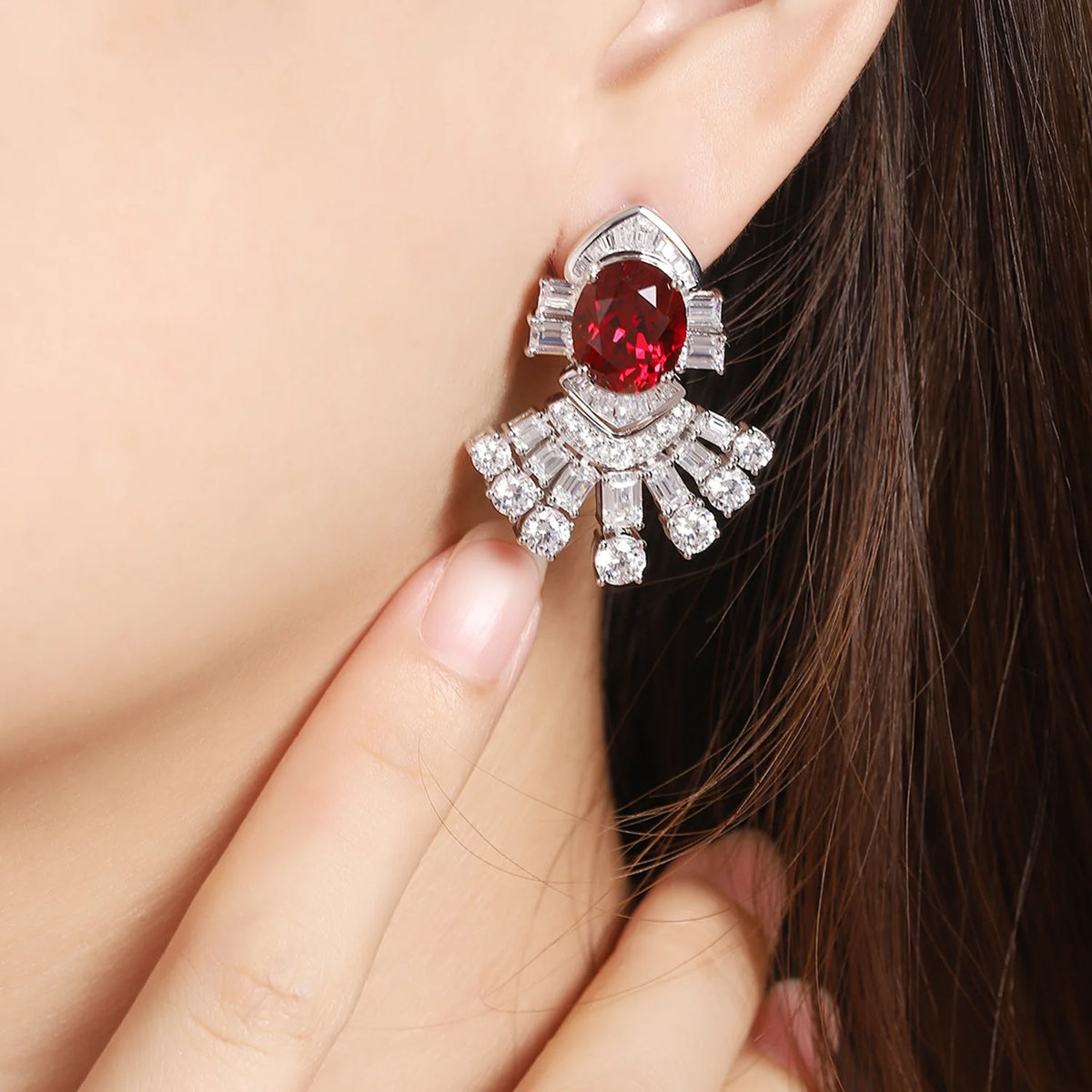 MUSHAN Custom Jewelry 925 Sterling Silver Earrings Lab Red Ruby Round Luxury Gift for Women 18K Gold Plated Anniversary