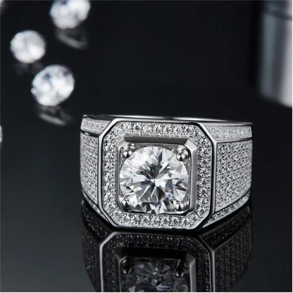 MuShan Brand Jewelry 925 Sterling Silver Ring Round Moissanite Office Ring for Bride 18K Real Gold Plated MST Patent Jewellery