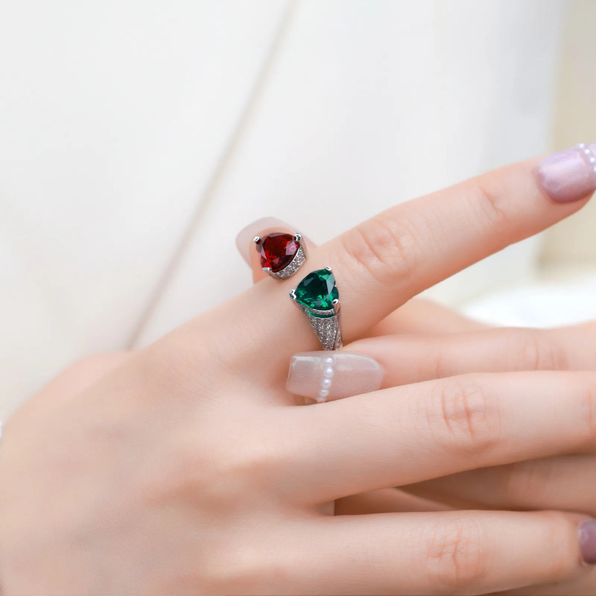 MUSHAN Luxury Jewelry Love Growing Precious Gemstone Ring S925 Sterling Silver Set With Cultured Red Gemstone Open Style Ring