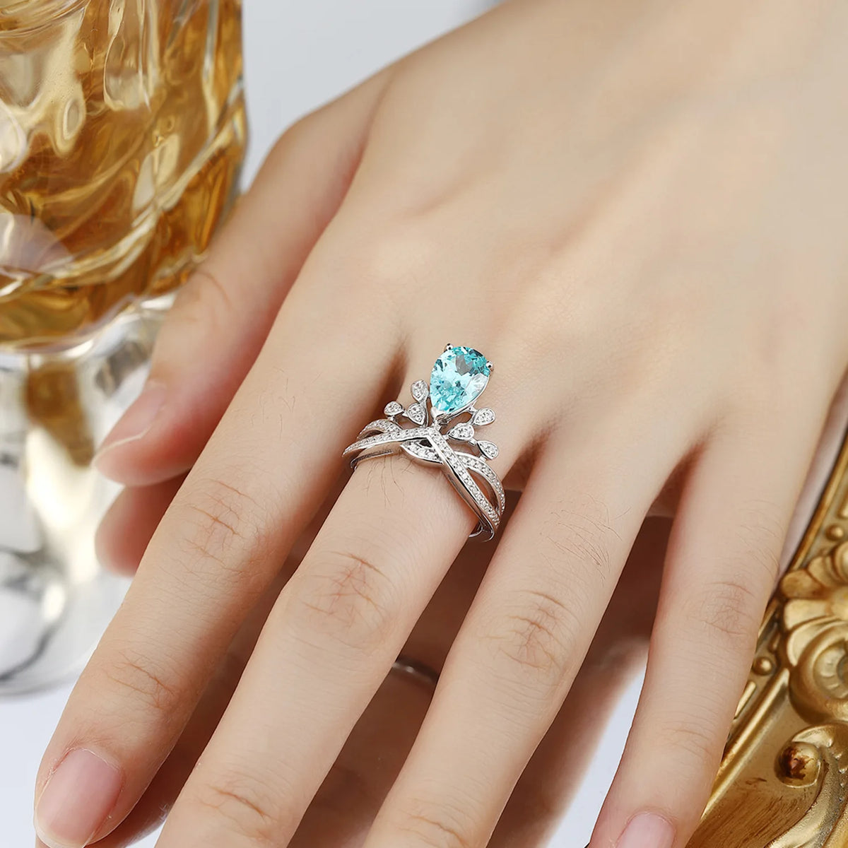 MUSHAN Custom Jewelry 925 Sterling Silver Ring Lab Blue Sapphire Radiant Bridal Ring for Women 18K Gold Plated Anniversary Ring
