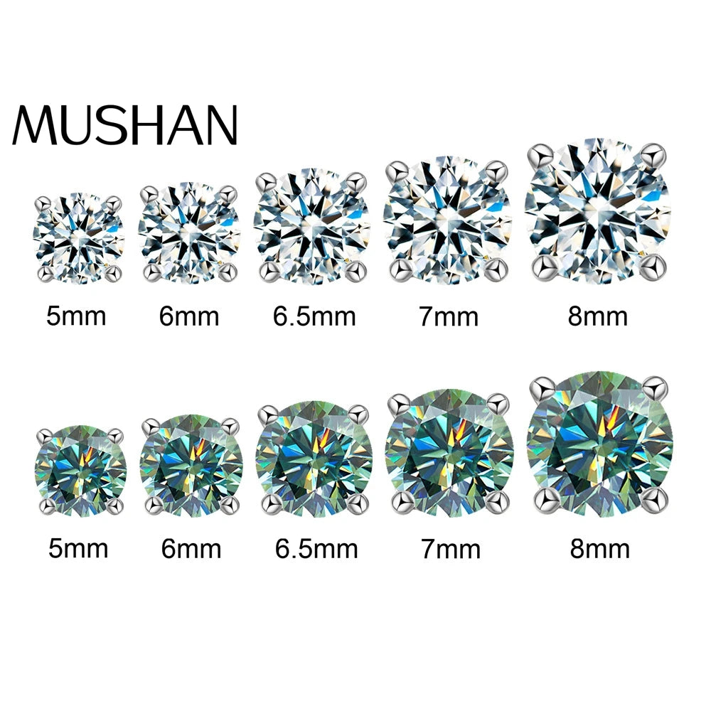 MUSHAN Brand Jewelry 50 Points  2 Carat Moissanite Stud Earrings S925 Sterling Silver Classic Four Prong Earrings