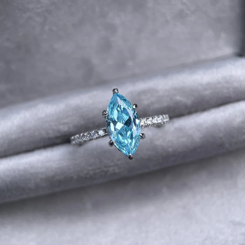 MUSHAN Luxury Jewelry 925 S925 Silver Sea Blue Bmw Eye Ring  Women'S Highcarat Diamond Ring