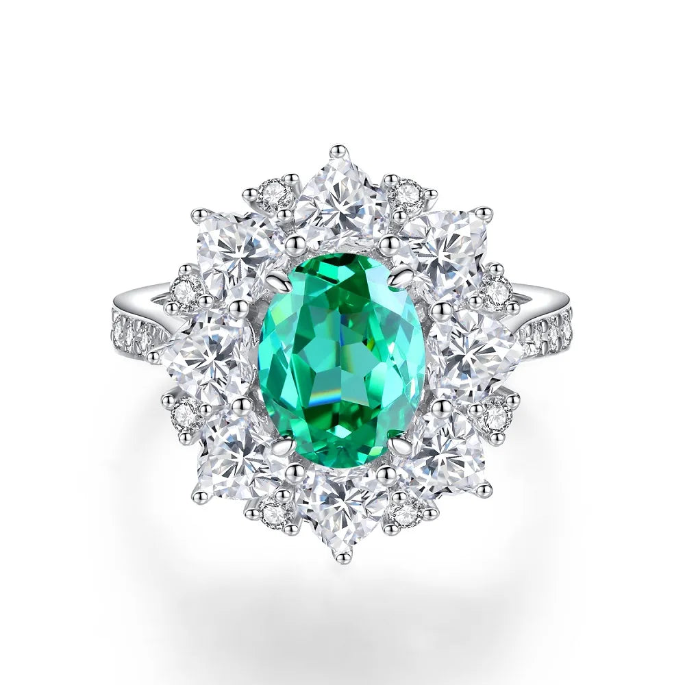 MUSHAN Luxury Jewelry 925 Sterling Silver Ring High Carbon Diamond Emerald Gemstones Ice Flower Cut Rings Bands Fine Jewelry