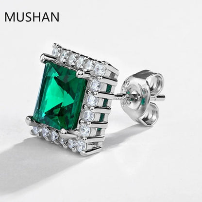 MUSHAN Luxury Jewelry S 925 Sterling Silver Stud Earrings Women GRC Certificated Lab Grown Emerald Earrings Stud Ear Pin Jewelry