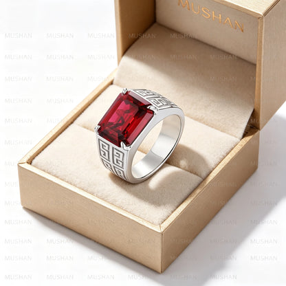 MUSHAN Custom Jewelry 925 Sterling Silver Ring Lab Red Green Emerald Heart Bridal Statement for Women 18K Gold Plated Rings