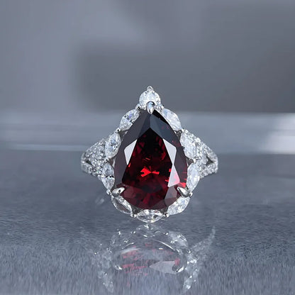 MuShan Jewelry 925 Sterling Silver Ring Wedding Band 10x14mm Ruby High Carbon Diamond Gemstones Bridal Women Rings Fine Jewelry