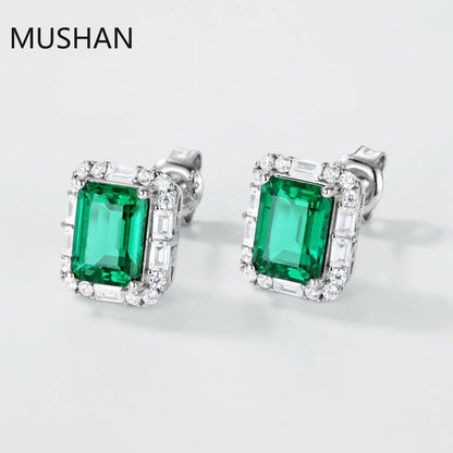 MUSHAN Luxury Jewelry S 925 Sterling Silver Stud Earrings Women GRC Certificated Lab Grown Emerald Earrings Stud Ear Pin Jewelry