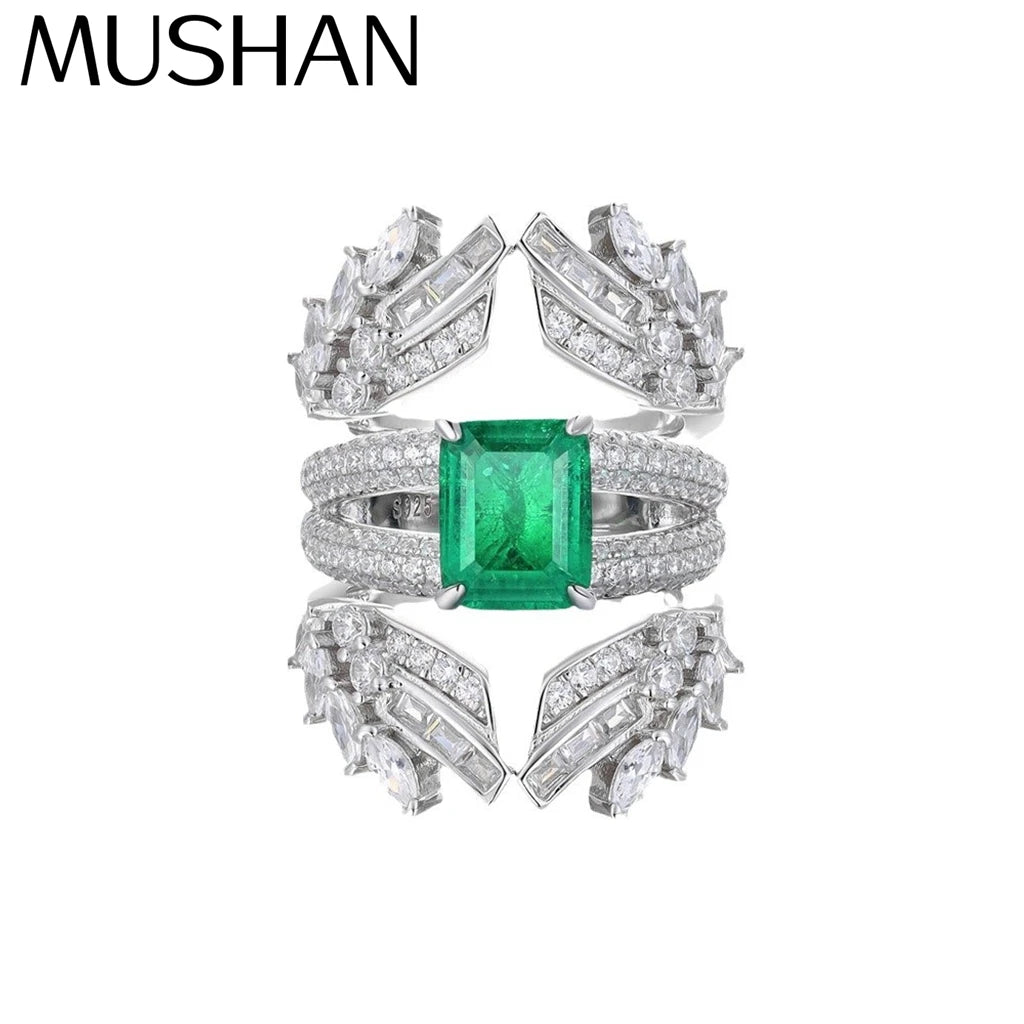 MuShan Luxury Jewelry 925 Sterling Silver Ring Lab Grown Ruby Radiant Elegant Ring for Women 18K Gold Plated Anniversary Rings