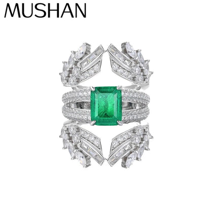 MuShan Luxury Jewelry 925 Sterling Silver Ring Lab Grown Ruby Radiant Elegant Ring for Women 18K Gold Plated Anniversary Rings