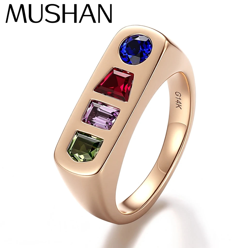 MUSHAN Bespoke Jewelry 14k 18k Gold Ring Band Lab Grown Ruby Sapphire for Women 18K Gold GRC Certificate Rings Fine Jewelry