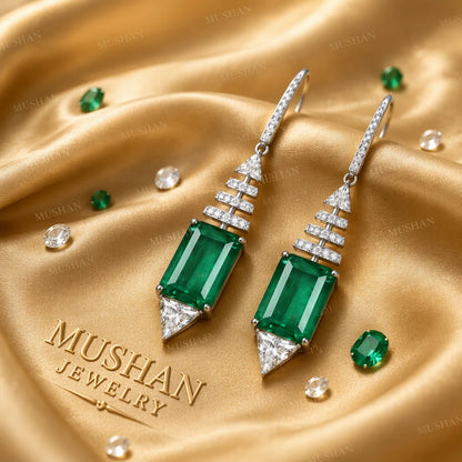 MuShan Jewelry 925 Sterling Silver Earrings HCD Emerald Luxury 5A CZ Gemstones s925 Silver Stud Drop Pendant Earring Accessories