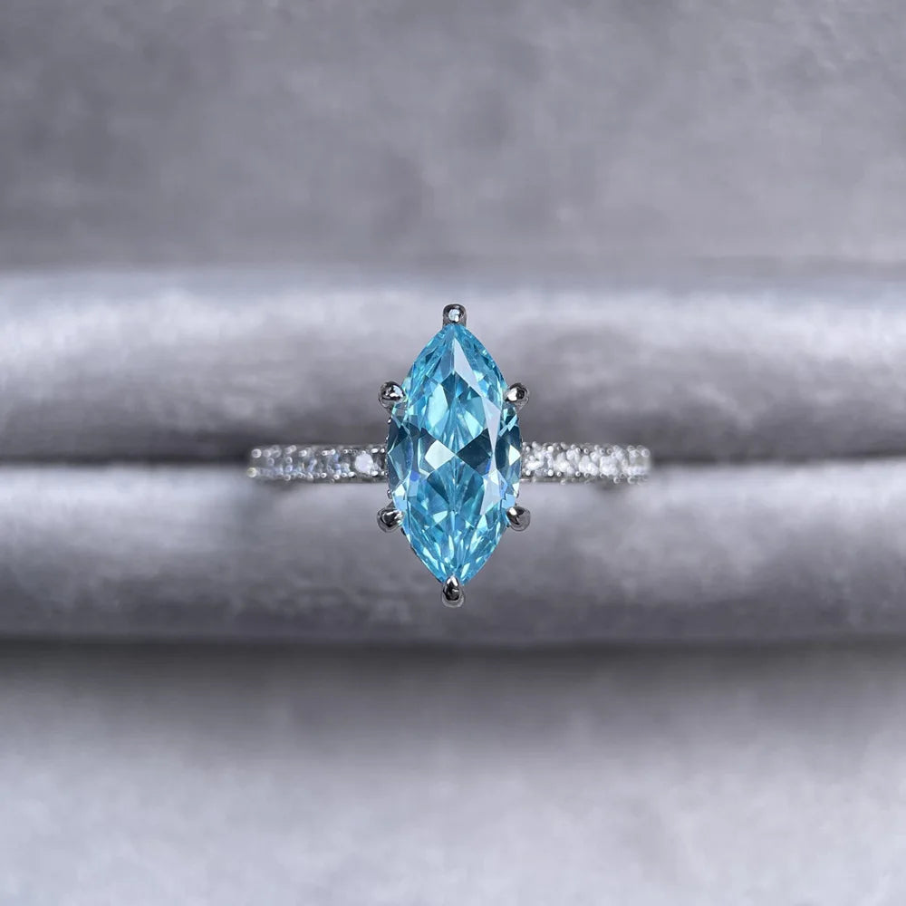 MUSHAN Luxury Jewelry 925 S925 Silver Sea Blue Bmw Eye Ring  Women'S Highcarat Diamond Ring