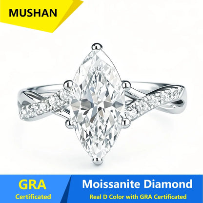 MUSHAN Luxury Jewelry 925 Sterling Silver Ring Band Women GRA Certificated Moissanite Diamond Emerald D Color Rings Fine Jewelry