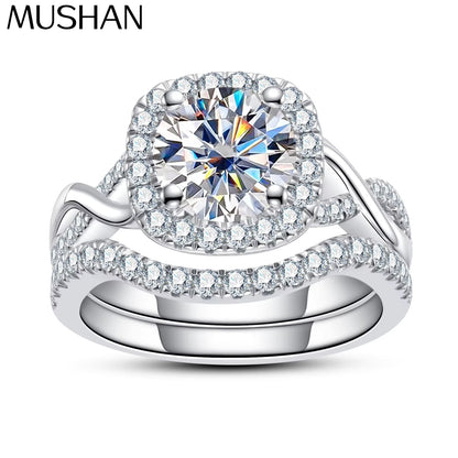 MuShan Luxury Jewelry 925 Sterling Silver Ring Round Moissanite Christmas Ring Ladies 18K Gold Plated MST Patent Fine Rings
