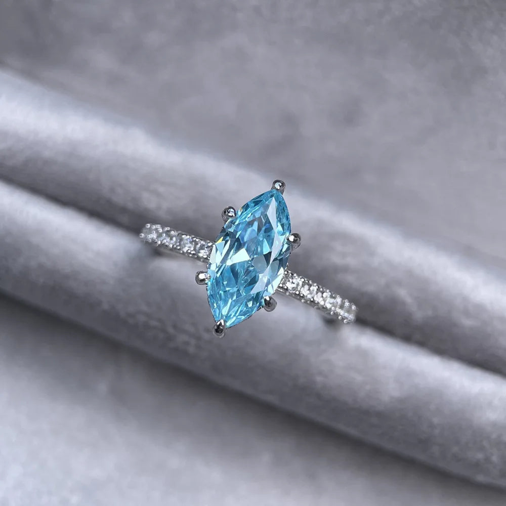 MUSHAN Luxury Jewelry 925 S925 Silver Sea Blue Bmw Eye Ring  Women'S Highcarat Diamond Ring