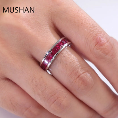 MUSHAN Luxury Custom Princess Cut Lab Grown Ruby Rings Band 925 Silver 10K 14K 18K Gold Jewelry Women Birthday Gift Wedding Ring