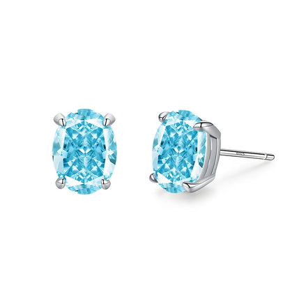 MUSHAN Brand JewelryS925 Sterling Silver Oval Mint Green Stud Earrings Women'S High Carbon Diamond Super Flash Geometry Earrings